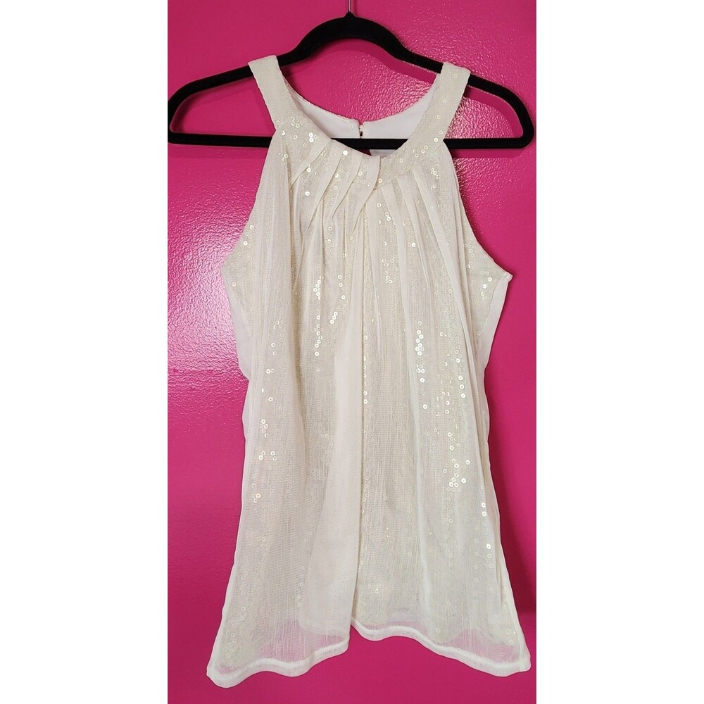 White Sheer Mesh Gold Sequin L Apostrophe Tank Top Fairycore Coquette Romance
